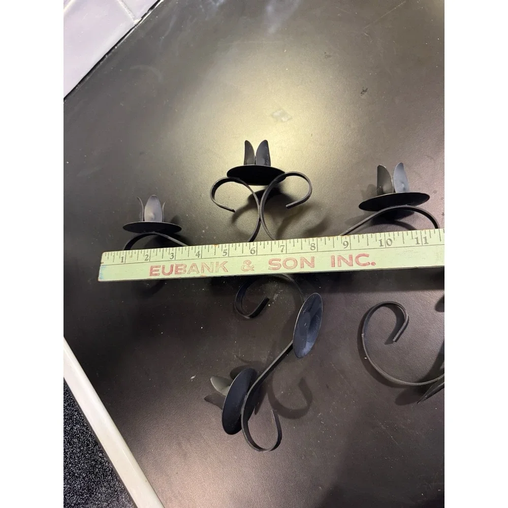 Vintage Black Wrought Iron Candle Holders Set Of 3 Scroll Work castle core‎